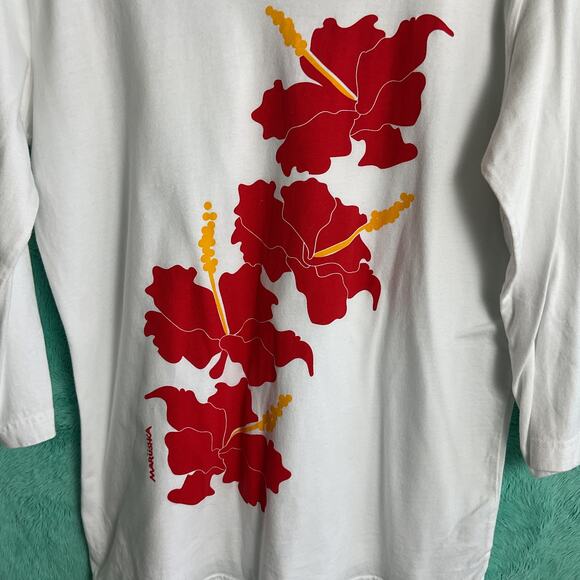 Marushka Womens Three Quarter Long Sleeve Hibiscus Screen Printed Tee Large - Picture 3 of 9